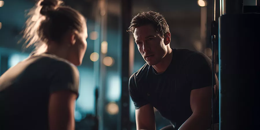 ein Personal Trainer erklärt eine Klientin eine Übung