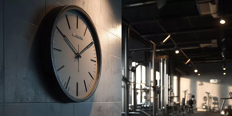eine Wanduhr in einem Fitnessstudio